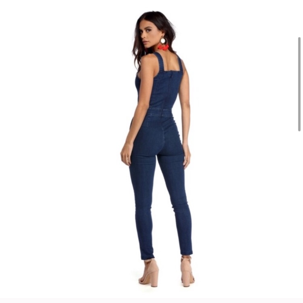 Denim zip back catsuit jumpsuit